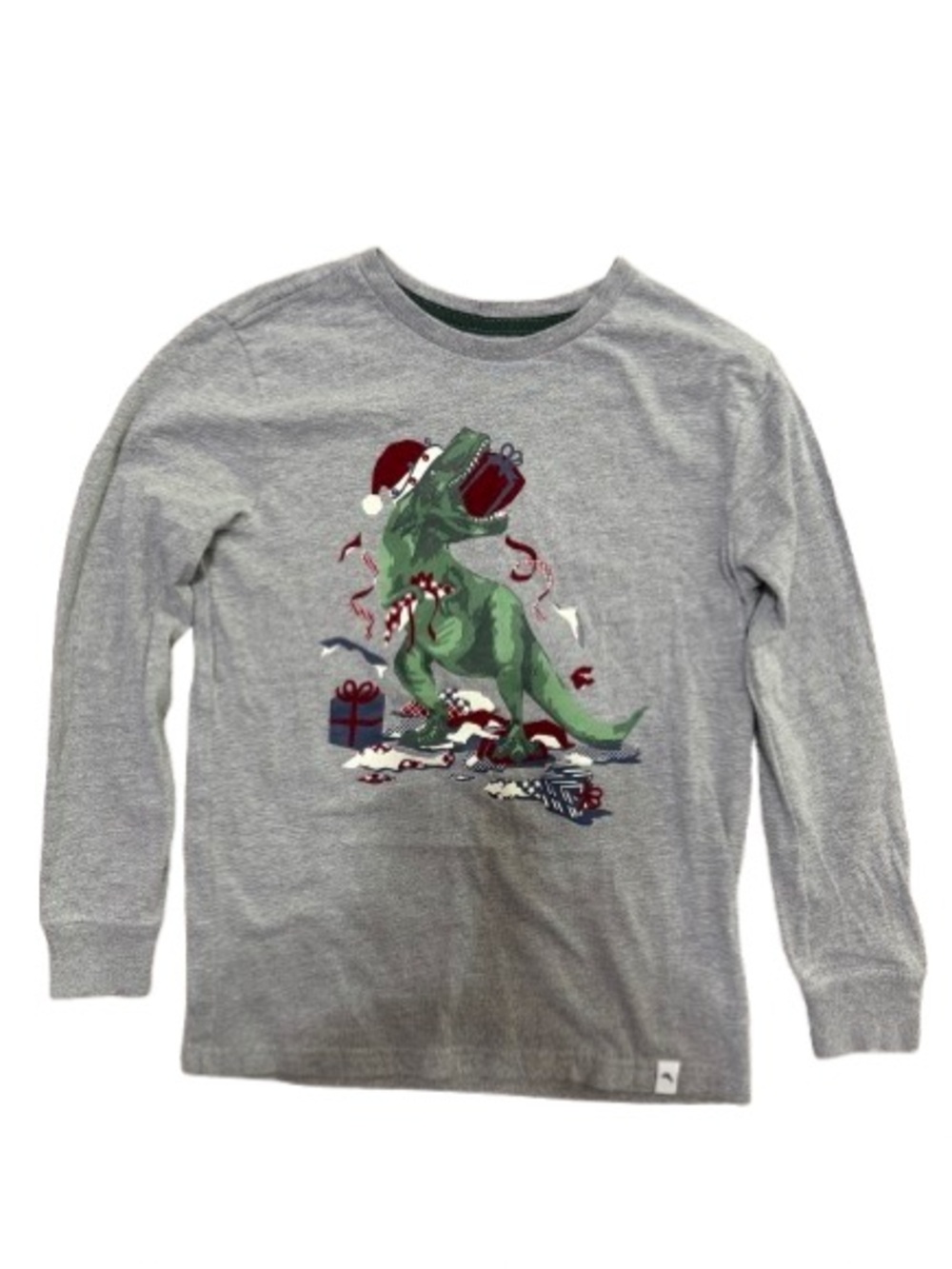 Tommy Bahama Boys Christmas T-Rex Grey Long Sleeve Tee Size 7/8 Medium
